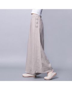 Buddha Stones Casual Frog-Button High Waist Wide Leg Pants With Pockets - SaddleBrown / US12，UK/AU16，EU44 (3XL)
