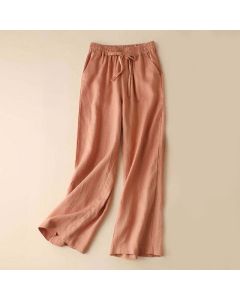 Buddha Stones Casual High Waist Lace-up Wide Leg Pants With Pockets - Tan / US12，UK/AU16，EU44 (XL)