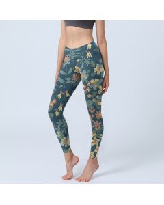 Buddha Stones Casual Daisy Flowers Leaves Print Gym Fitness Leggings Women's Yoga Pants - SteelBlue / US18，UK/AU22，EU50 (4XL)