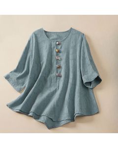 Buddha Stones Casual Flower Colorful Frog Button Half Sleeve Women's Shirt - White / US8-10，UK/AU12-14，EU40-42 (2XL)