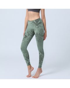 Buddha Stones Casual Flower Leaves Print Gym Fitness Leggings Women's Yoga Pants - DarkSeaGreen / US18，UK/AU22，EU50 (4XL)