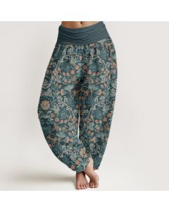 Buddha Stones Cotton Casual Flower Vine Leaves Pattern Women's Elastic Waist Harem Pants - Thistle / US22，UK/AU26，EU54 (6XL)