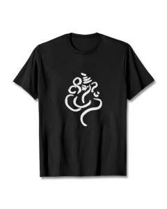 Buddha Stones Casual Ganesha Pattern Cotton Tee T-shirt - Black / S