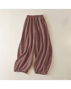 Buddha Stones Casual Loose Straight Leg 7-8 Length Cropped Pants Women's Harem Pants With Pockets - DarkSeaGreen / US6,UK/AU10,EU38 (XL)