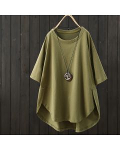 Buddha Stones Casual Loose Summer Plain Crew Neck Women's Short Sleeve T-shirt - Black / US14，UK/AU18，EU46 (2XL)