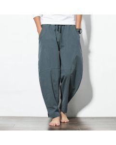 Buddha Stones Casual Men's Solid Color Cotton Drawstring Pants With Pockets - SteelBlue / US/UK/AU50，EU60 (5XL)
