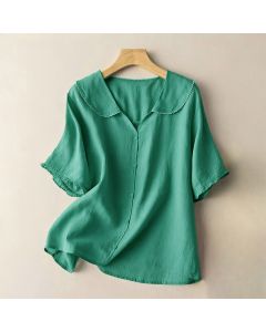 Buddha Stones Casual Plain Button Half Sleeve Middy Collar Women's Shirt - LightPink / US12，UK/AU16，EU44 (2XL)