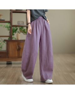 Buddha Stones Casual Plain Cotton Women's Wide Leg Pants With Pockets - Black / US12，UK/AU16，EU44 (3XL)