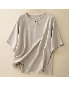 Buddha Stones Casual Plain Women's Crew Neck Design Loose Half Sleeve T-shirt - DarkGoldenrod / Long Sleeve / US14，UK/AU18，EU46 (2XL)