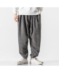 Buddha Stones Casual Pure Color Men's Drawstring Corduroy Harem Ankle-Length Pants With Pockets - LightPink / US/UK/AU46，EU56 (5XL)