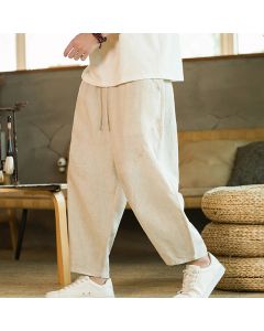 Buddha Stones Casual Retro Solid Color Simple Design Drawstring Men's Linen Elastic Waistband Harem Pants With Pockets - SaddleBrown / US/UK/AU46，EU56 (5XL)
