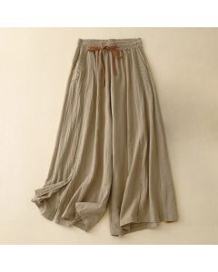 Buddha Stones Casual Simple Design Drawstring Split Women's Wide Leg Pants With Pockets - LightSlateGray / US8-10，UK/AU12-14，EU40-42 (2XL)