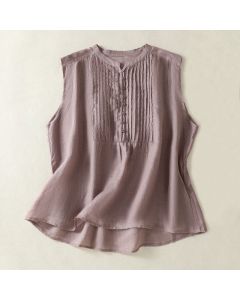 Buddha Stones Casual Sleeveless Pleated Design Women's Half Sleeve Shirt - Thistle / US6，UK/AU10，EU38 (M)