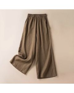 Buddha Stones Casual Solid Color Women's Wide Leg Pants With Pockets - Yellow / US12，UK/AU16，EU44 (3XL)