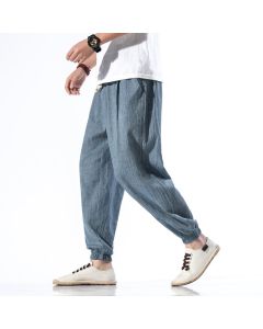 Buddha Stones Casual Solid Color Drawstring Linen Men's Pants With Pockets - Gray / US/UK/AU46，EU56 (5XL)