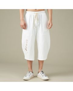 Buddha Stones Casual Solid Color Leisure Cotton Men's Tapered Pants With Pockets - White / US/UK/AU54，EU64 (9XL)