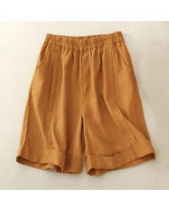 Buddha Stones Casual Solid Color Women's Cotton Shorts With Pockets - White / US12，UK/AU16，EU44 (4XL)