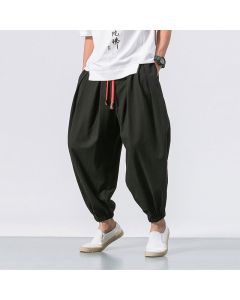 Buddha Stones Casual Sports Men's Solid Color Cotton Drawstring Pants With Pockets - Black / US/UK/AU44，EU54 (4XL)