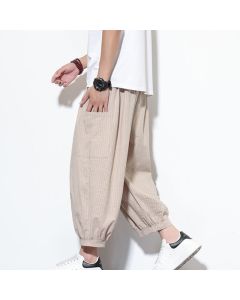 Buddha Stones Casual Striped Men's Cotton 7-8 Length Harem Pants With Pockets - RosyBrown / US/UK/AU44，EU54 (4XL)