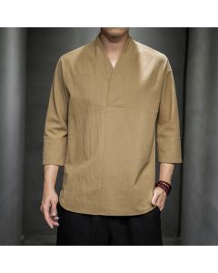 Buddha Stones Casual V-Neck Three Quarter Sleeve Shirt Men Clothing - Steelblue / US/UK/AU44，EU54 (5XL)