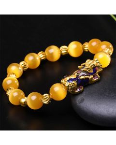 Buddha Stones Cat Eye Color Change PiXiu Support Bracelet - Blue Cat's Eye / 10mm(Wrist Circumference 14-16cm)