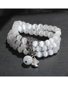 Buddha Stones Cat Eye PiXiu Support Triple Wrap Bracelet - Light Blue Cat's Eye