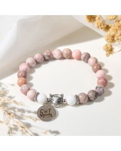 Buddha Stones Cat Head Design Zebra Jasper Protection Bracelet - Zebra Jasper(Wrist Circumference: 16-19cm)