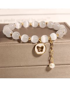 Buddha Stones Cat's Eye Butterfly Charm Love Bracelet - Cat's Eye(Peace♥Support)