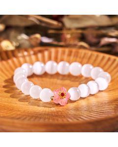 Buddha Stones Cat's Eye Chrysoberyl Flower Love Bracelet - Yellow Cat's Eye(Wrist Circumference: 14-17cm)
