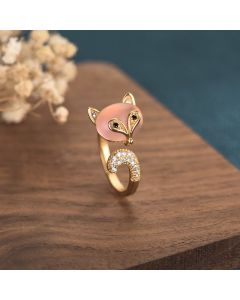 Buddha Stones Cat's Eye Copper Fox Love Ring - Cat's Eye(Peace♥Support)
