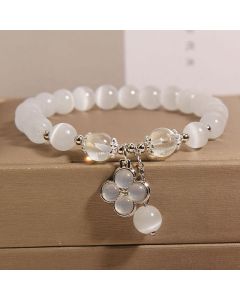 Buddha Stones Cat's Eye Crystal Lucky Four Leaf Clover Charm Love Bracelet - Cat's Eye(Wrist Circumference 14-16cm)
