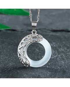 Buddha Stones Cat's Eye Dragon Peace Buckle Intuition Necklace - White
