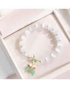 Buddha Stones Cat's Eye Green Aventurine Blue Chalcedony Pink Crystal Peace Orchid Charm Bracelet - Cat's Eye&Pink Crystal