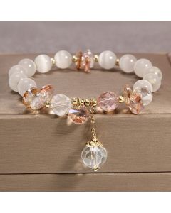 Buddha Stones Cat's Eye Pink Crystal Peace Charm Bracelet - Purple Chalcedony