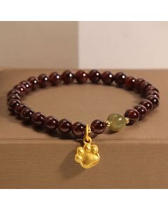 Buddha Stones Cat's Paw Garnet Hetian Jade Beads Purification Bracelet - Garnet (Wrist Circumference 15-17cm)