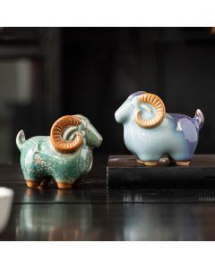 Buddha Stones Ceramic Auspicious Goat Ram Tabletop Cute Animal Decor - Purple Approx. 10.0 cm × 5.6 cm × 8.2 cm