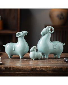 Buddha Stones Ceramic Goat Bring Prosperity Cute Animal Decor - Blue- Small Sheep Approx. 8.2cm*4.8cm*8.3cm