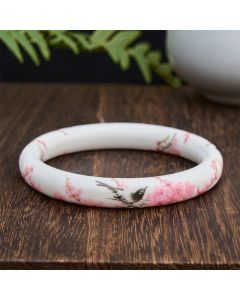 Buddha Stones Ceramic Hand-Painted Magpie Flowers Elegance Bracelet Bangle - Round