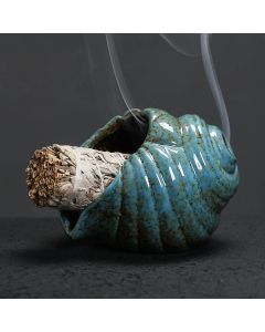 Buddha Stones Ceramic Shankha Purification Conch Shell Incense Burners - Blue
