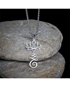 Buddha Stones Chakra Symbol Irregular Design Lotus Stainless Steel Enlightenment Necklace Pendant - Black