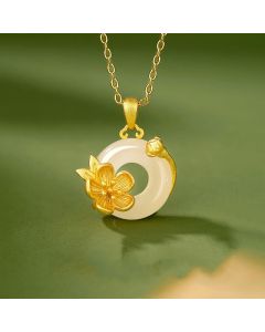 Buddha Stones Chalcedony 925 Sterling Silver Peace Buckle Flowers Necklace Pendant - Daffodil / 925 Sterling Silver Chalcedony