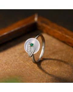 Buddha Stones Chalcedony Bamboo Leaf Pattern Positive Adjustable Ring - 44-46.5mm(Adjustable)