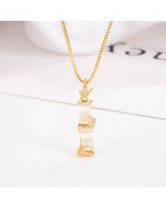 Buddha Stones Chalcedony Bamboo Pattern Harmony Necklace Pendant - Silver