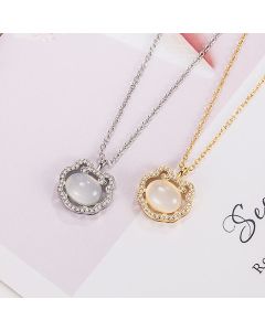 Buddha Stones Chalcedony Lock of Good Wishes Positive Necklace Pendant - Gold Chalcedony