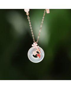 Buddha Stones Chalcedony Pink Crystal 925 Sterling Silver Flowers Koi Fish Peace Buckle Positive Necklace Pendant - Chalcedony 925 Sterling Silver