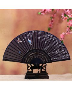Buddha Stones Cherry Blossom Lily Butterfly Bamboo Handheld Bamboo Folding Fan 21cm - Brown Green Butterfly Lily 21cm