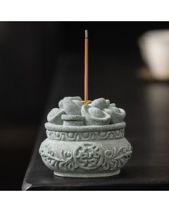 Buddha Stones Chinese Character Fu Ingots Healing Incense Burner Desk Decoration - Fu Fortune 5.3*5.3*4.5cm