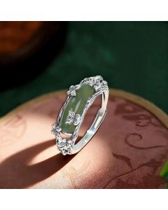Buddha Stones Chinese Inspired Jade Butterfly Protection and Love Ring - Butterfly (Inner Diameter: Approx. 18 mm)