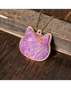 Buddha Stones Chinese Song Brocade Cat Head Copper Harmonic Connection Necklace - Light Pink(Same Color Tone – Pattern Varies)