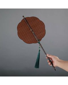 Buddha Stones Chinese Style Handmade Bamboo Long Handle Portable Curlable Fan - SandyBrown / Round Style 23*50cm